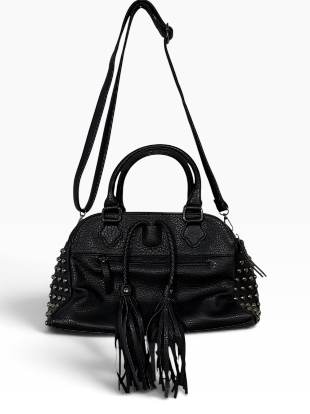 Marc New York Andrew Marc Black Studded Satchel Shoulder / Handbag with Tassels. - Picture 9 of 13